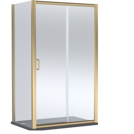 Balterley Ellenhall Sliding Shower Door with 6mm Glass, Side Panel & 1200x800mm Shower Tray, Brushed Brass/Grey