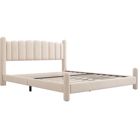 GagaLit rembourré 180x200 cm velours beige, tête de lit (1/5)