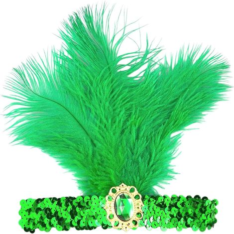 Federkopfschmuck – 2er-Set – Stil der 1920er-Jahre – Dehnbares Haarband – Für Karneval und Partys – Grün (1/5)