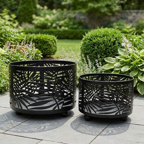 Set of Two Metal Leaf Garden Fire Pits (1/2)