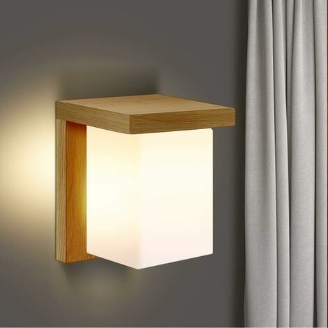 Schlichte skandinavische Wandleuchte aus Holz für Nachttisch, Wohnzimmer, Treppenhaus, Flur (1/4)
