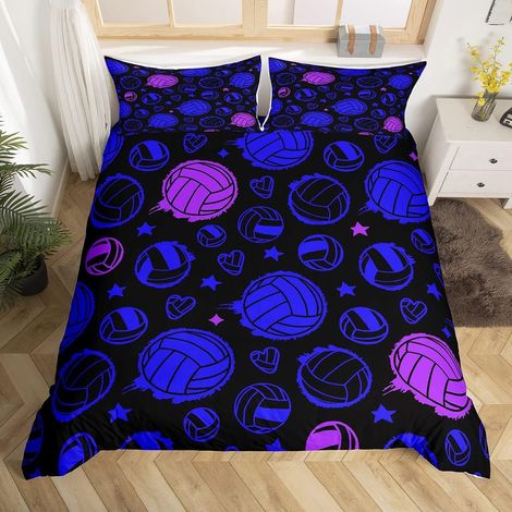 Volleyball Print Housse de Couette Sports Parure de Lit 200x200cm 3D Ball Games Blue Purple Pattern Parure Housse de Couette pour Garçons Filles Enfants Ados Chambre Décor avec 2 taies d'oreiller - 20 (1/5)