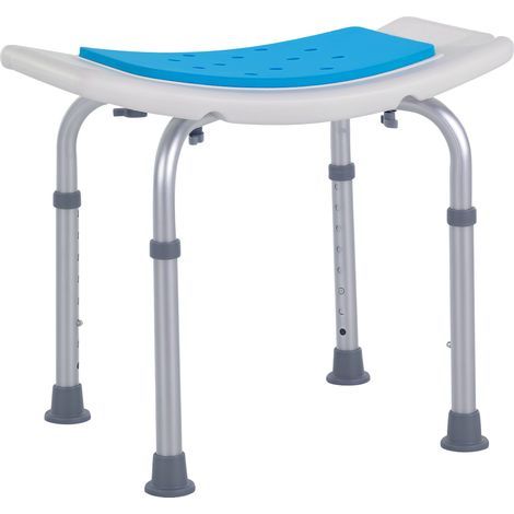 Asiento de ducha ajustable en altura, taburete de ducha ergonómico, pies antideslizantes, carga máxima 135 kg, aluminio, HDPE, blanco y azul (1/5)