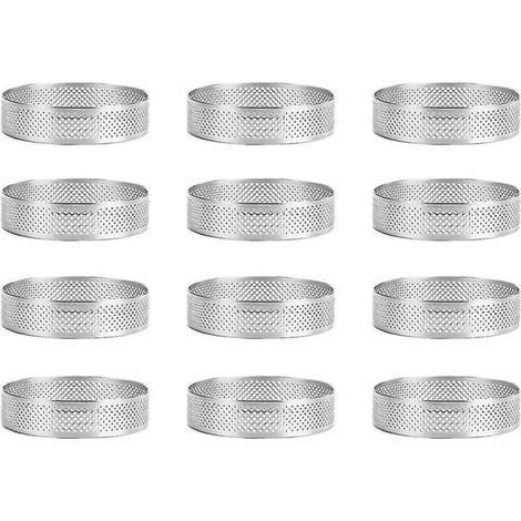 Lot de 12 cercles à pâtisserie en acier inoxydable, moule à gâteau perforé, cuisson uniforme des gâteaux ronds - parfait (1/5)