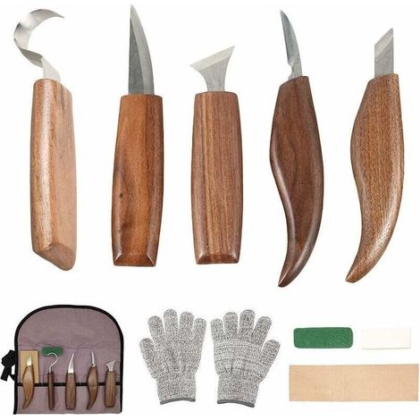 10Pcs Outils Sculpture sur Bois en Acier Carbone Ensemble d'outils de Sculpture sur Bois avec Couteau à Crochet Couteau à Découper Professionnels Outils de Gravure en Bois pour Travai (1/5)