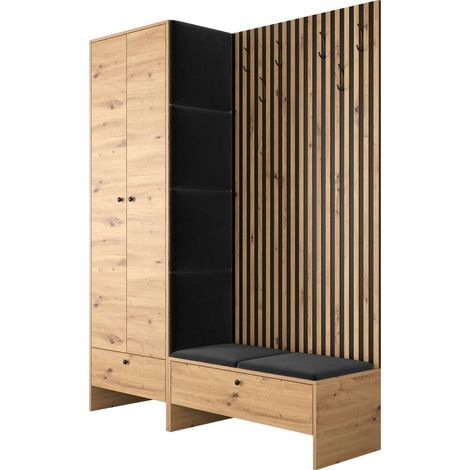 Mobilier1 – Ensemble de meubles d'entrée en chêne artisan et manila 18 – Dimensions 206x145x44 cm – Stratifié et tapisserie – Design moderne