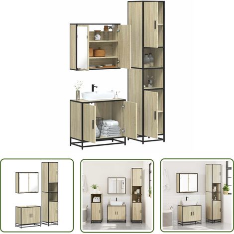 vidaXL 3-tlg. Badmöbel-Set Sonoma-Eiche Holzwerkstoff (1/5)