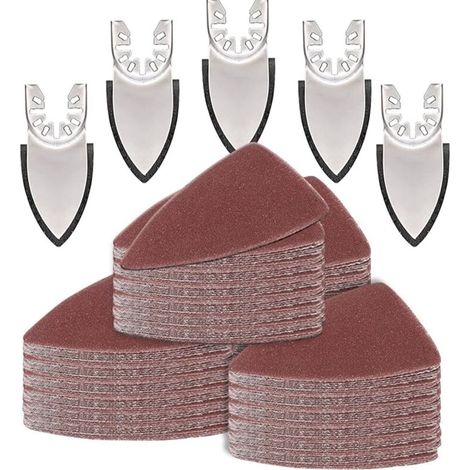 CSPARKV Kit de 130 patins de ponçage oscillants, 5 patins de ponçage pour doigts, 125 papiers abrasifs, grains 60/80/120/180/240, papier abrasif multifonction pour bois/plâtre, autres surfaces (1/5)