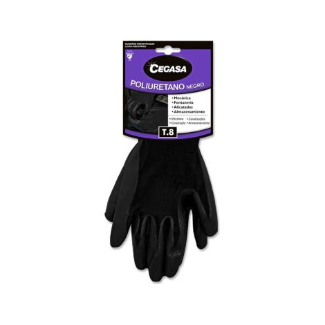 cegasa Handschuhe aus schwarzem Polyurethan, Größe M, T8, Paar
