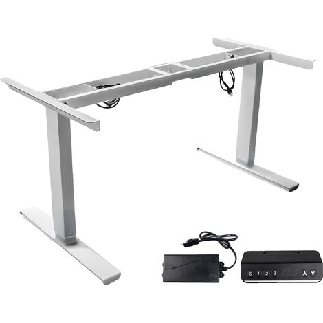 Cadre de Bureau Électrique Réglable en Hauteur, Design à Double Moteur, Construction en Acier Robuste, Blanc Deux Sections (1/2)