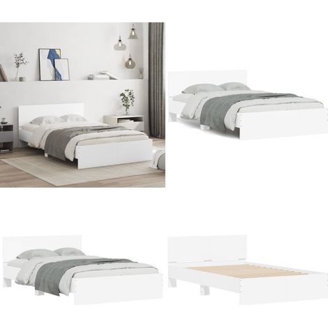 Bettgestell mit Kopfteil Weiß 135x190 cm - Betten - Bettgestell - Holzrahmen - Weißes Bett - Single Bett - Home & Living (1/5)