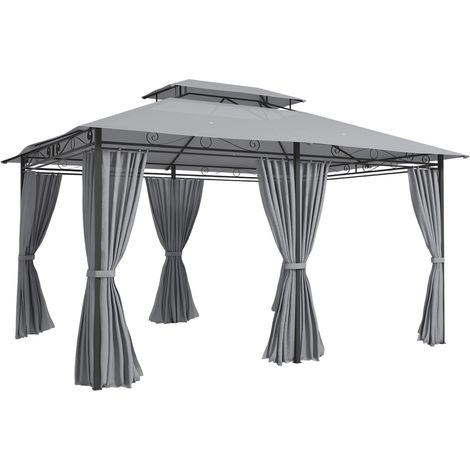 Pavillon für den Außenbereich mit Vorhängen, belüftetem Dach, Dunkelgrau