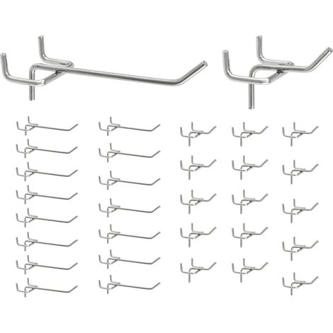 Crochets Muraux Perforés - Acier Inoxydable - 30 Pièces (15 x 10 cm + 15 x 3,2 cm) - Pour Panneaux Perforés - Espacement Trous 3,2 cm