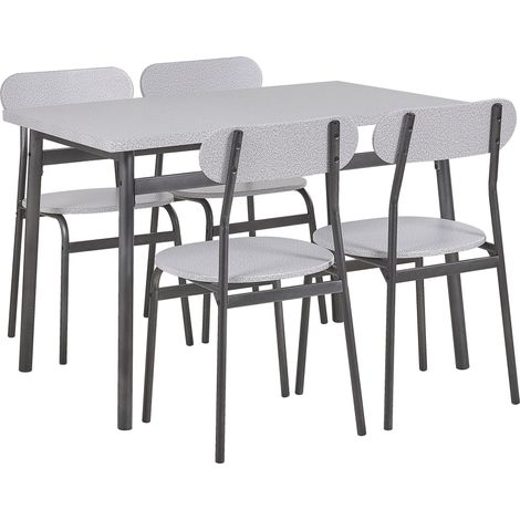 Set da Pranzo in Acciaio Grigio e Nero Piano MDF Effetto Legno 4 Sedie Velden