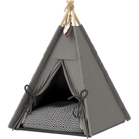 Tipi-Zelt für Katzen und kleine Hunde, waschbares Kissen, rutschfester Boden, grau, 60x60x76 cm (1/5)