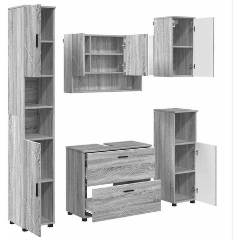 Juego de muebles de baño con cajón con puerta 5 pcs Gris Sonoma vidaXL (1/5)