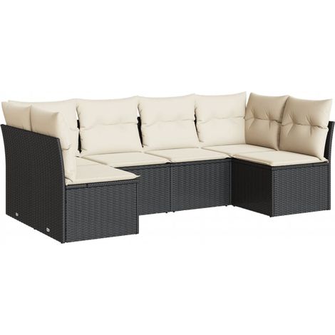 vidaXL Salon de jardin 6 pcs avec coussins noir résine tressée (1/5)
