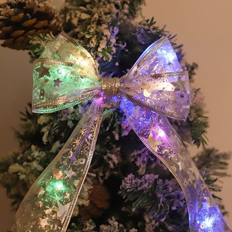 Guirlande lumineuse LED ruban de Noël, guirlande décorative pour sapin de Noël, guirlande lumineuse satinée, guirlande lumineuse clignotante pour boîte cadeau, ruban argenté 4 m 40 lumières (1/5)