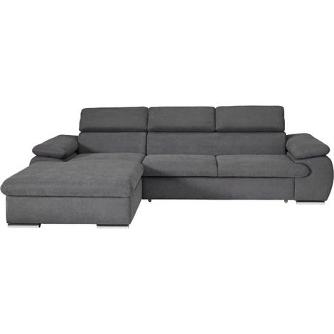 Casa Baoli – Canapé d'angle gauche convertible 5 places tissu gris foncé – Dimensions 284x196cm – Coffre de rangement – Mousse HR 30kg/m3 (1/5)