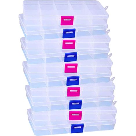 10 Grids Clear Plastic Storage Box Jewelry Box Multipurpose Container with Adjustable Compartment Dividers Organizer Box Storage Containers, 10 Pcs (1/5)