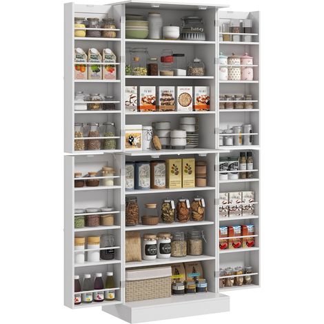 Armoire cuisine blanc 60x35x166cm buffet placards étagère réglable porte-épices rangement vaisselle