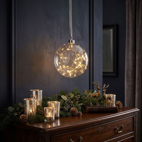 Decorazione per finestre a LED, luci natalizie, interruttore, sfera in vetro trasparente, diametro 15 cm (1/4)