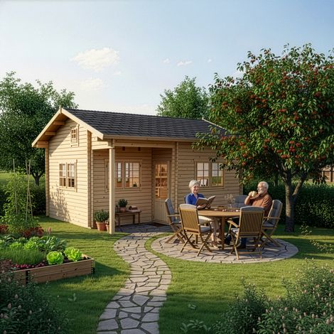 Abri de jardin Alpholz Hans Naturel , 40 mm Épaisseur paroi 540 x 601 cm