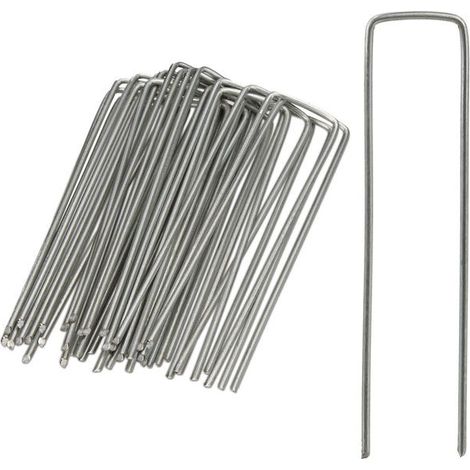 500 piquets de fixation, en acier galvanisé avec pointe acérée, pour tente jardin et bâche anti-mauvaises-herbes (1/5)
