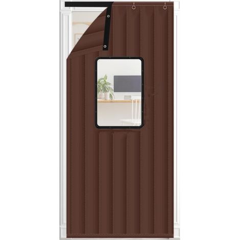 90x210cm(35x83inch) gris Avec fenêtre Thermique Isolation Phonique Rideau De Porte, Phonique Anti Froid pour portes Isolation Seule pour portes