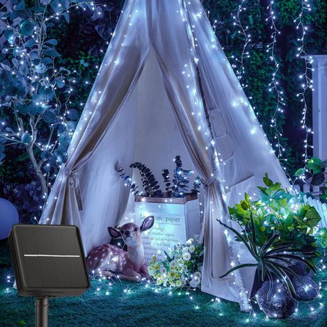 guirlandes lumineuses solaires d'extérieur 300 LED étanches 8 modes pour cour jardin 9 m Blanc (1/5)