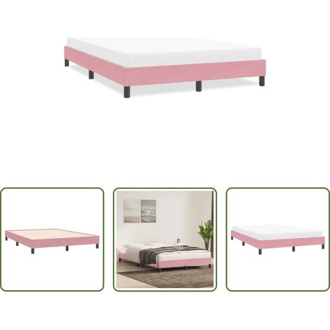 Sommier à lattes - Cadre de lit sans matelas rose 140x210 cm velours (1/5)