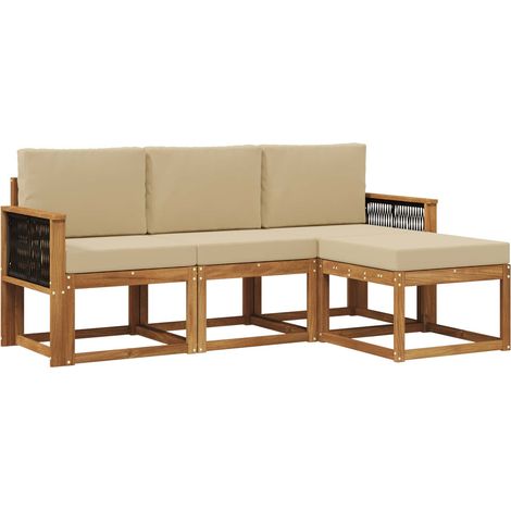Outdoor Sofa Set 4 pcs Natural Solid Acacia Wood and Polyester vidaXL (1/5)