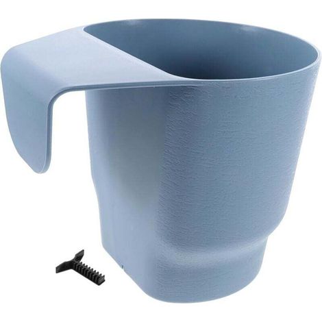 Vaso da fiori sospeso per ringhiere interne/esterne, piccolo, in plastica blu, facile da usare, 19,5 x 18 cm -Crezuo