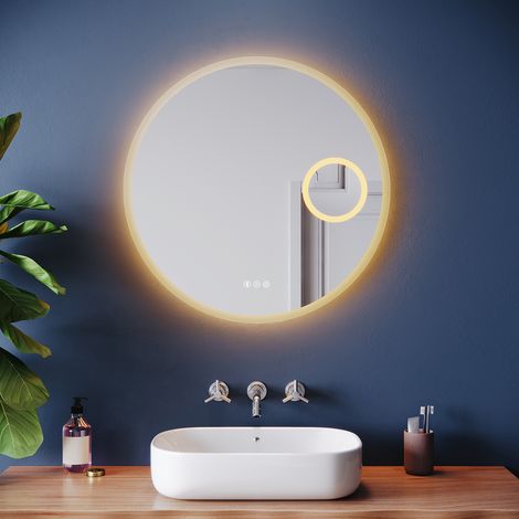 ELEGANT Bathroom LED Mirror Wall Mirror with Bluetooth Anti-Fog and 3 Lighting Modes, Magnifier, Round 800x800mm