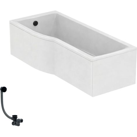 IDEAL STANDARD Connect Air Bañera con ducha izquierda de 170 x 80 cm + faldón + desagüe, negro mate