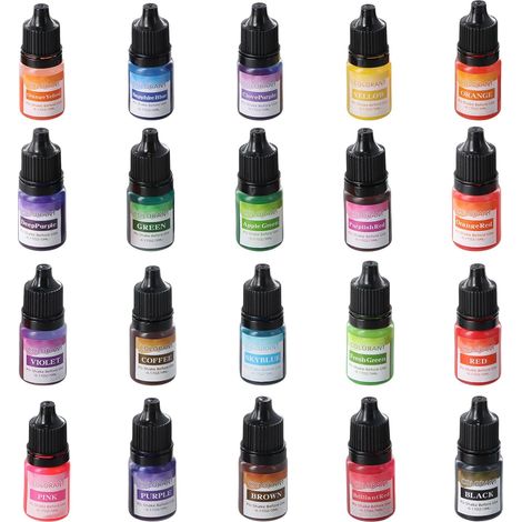 20 Couleurs Colorant Bougie, Pigments de Couleur pour Poudre de Coulée pour Fabrication Bougie, Kit Savon, Ciment, Résine Époxy, Plâtre de Béton, 5 ml Chacun