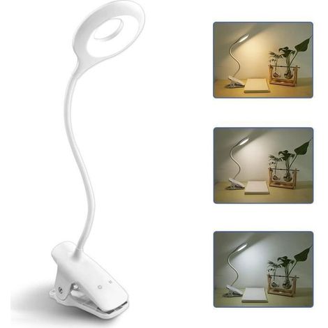 Lampe bureau LED sans fil rechargeable – 3 couleurs, 3 intensités – Tactile, avec pince – Pour enfants, bureau (1/4)