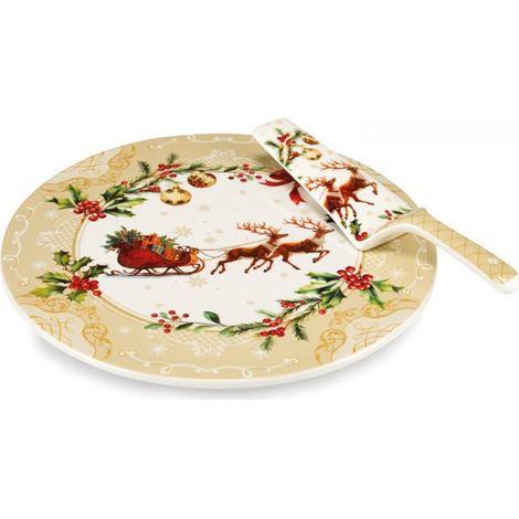 Fade Agrifoglio Piatto Torta Natalizio con Paletta D 30 Cm Multicolor (1/2)