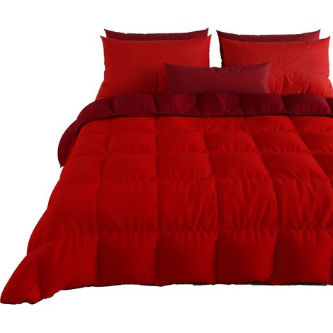 Couette Chaude Hiver 240x260 Bicolore Bordeaux, Double Face, Couette pour lit 2 Personnes, en Microfibre 300g/m², Made in Italy (1/5)