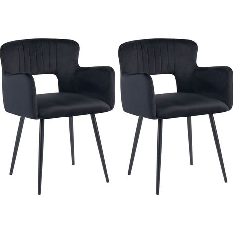 Set of 2 Dining Chairs SANILAC Velvet Black (1/5)
