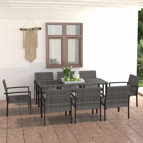 Ensemble à manger de jardin 9 pcs-Salon de jardin Résine tressée Gris 912822 (1/5)