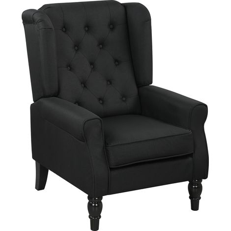 Retro Accent Chair, Linen Wingback Armchair Wood Frame Button Tufted Design for Living Room Bedroom, Black (1/5)