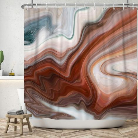 183x198cm Rideau de Douche en marbre Marron Gris Ombre Rideau de Bain texturé Abstrait Luxe Salle de Bain Rideau décoratif Rideau de Baignoire étanche (1/5)