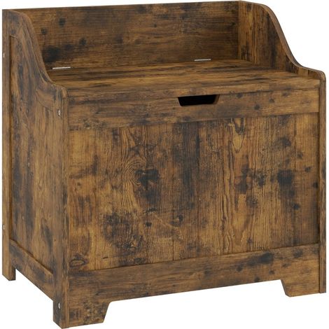 Cassapanca contenitore con cerniera di sicurezza in MDF effetto legno rustico marrone (1/5)