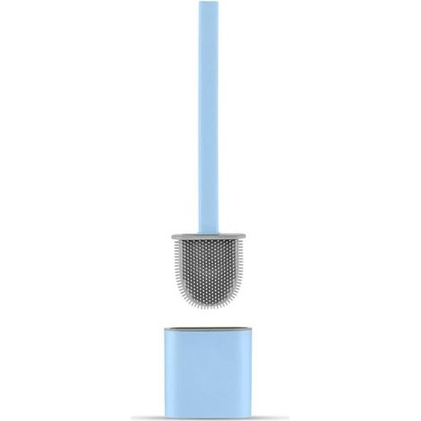 WC-Bürstenplatte aus Silikon – WC-Bürste und Halter, tropffrei, antibakteriell, belüftete WC-Bürste, geruchlos, schnell trocknend, WC-Bürste zur Wand-/Bodenmontage, für Badezimmer und WC, blau - Crezu