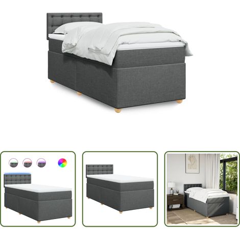 vidaXL LED-Beleuchtung - Boxspringbett mit Matratze Dunkelgrau 100x200 cm Stoff (1/5)