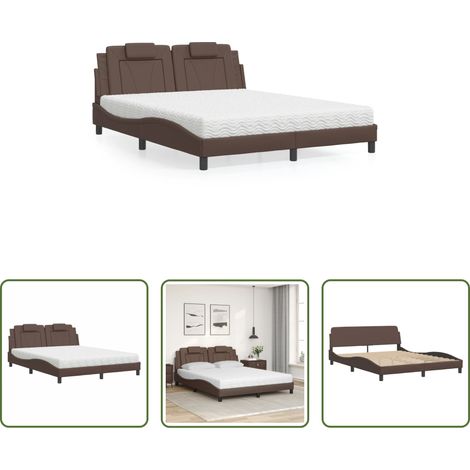 vidaXL Coussin de tête - Lit Viana avec matelas marron 160x200 cm similicuir (1/5)