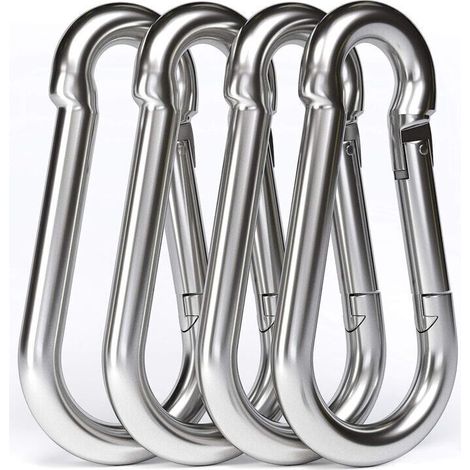 4PCS - M10 Mousqueton en Acier Inoxydable 304 - Grand Mousqueton Inox 100mm de Fixation Capacité de Charge de 750 kg, Crochet Mousqueton Hamc Balancoire - 100mm x φ10 mm