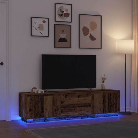 Meuble TV Banc TV Armoire TV avec éclairage LED vieux bois 193,5x41x50 cm (1/5)