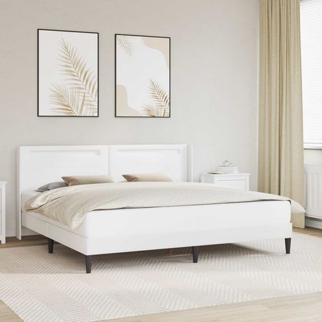 vidaXL Cadre de lit avec bandes LED Blanc 200 x200 cm Simili cuir (1/5)